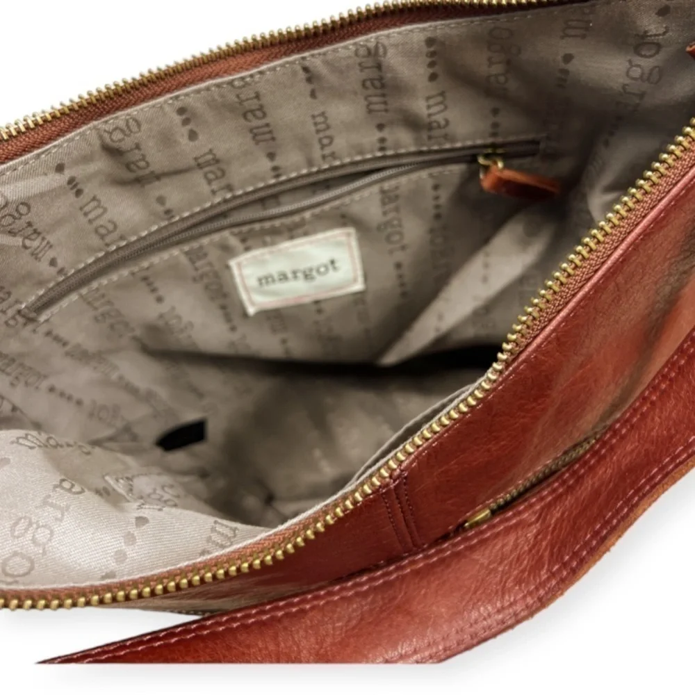 MARGOT New York Pinking Hobo Leather Brown Bag Purse